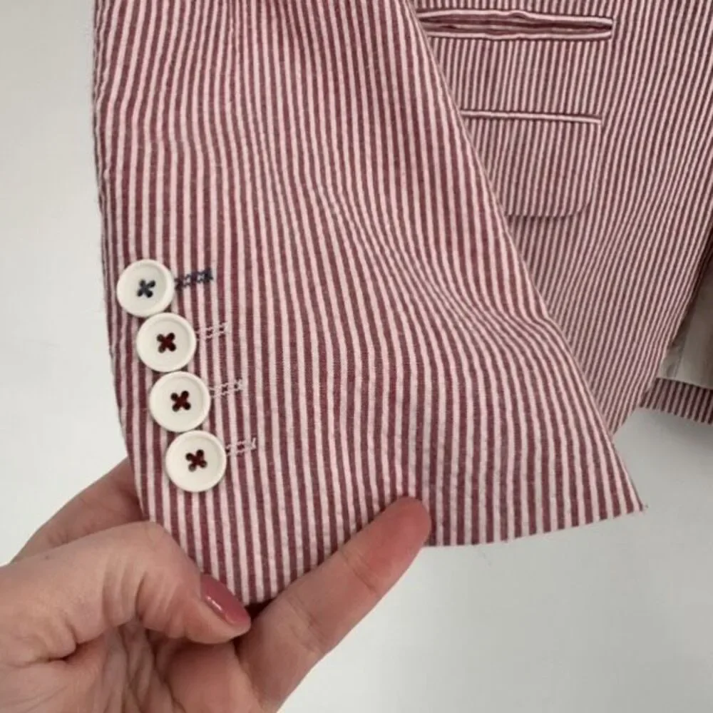 Paisley & Gray Men's Slim Fit‎ Seersucker Cotton Blazer Red White Striped Small